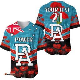 Custom Personalised Port Adelaide Power Football ANZAC Baseball Jersey Shirt Lest We Forget