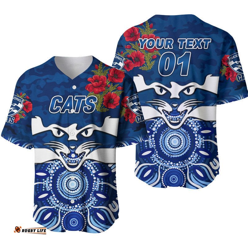 Custom Personalised GeelongCats ANZAC Baseball Jersey Shirt Indigenous Vibes