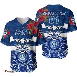 Custom Personalised GeelongCats ANZAC Baseball Jersey Shirt Indigenous Vibes