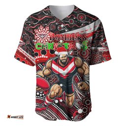 Merry Christmas AFL Bombers Baseball Jersey Shirt Aboriginal Santa Football Mascot