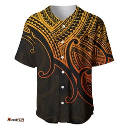 Custom Aotearoa Maori Koru Baseball Jersey Shirt Polynesian Pacific Tribal Gold