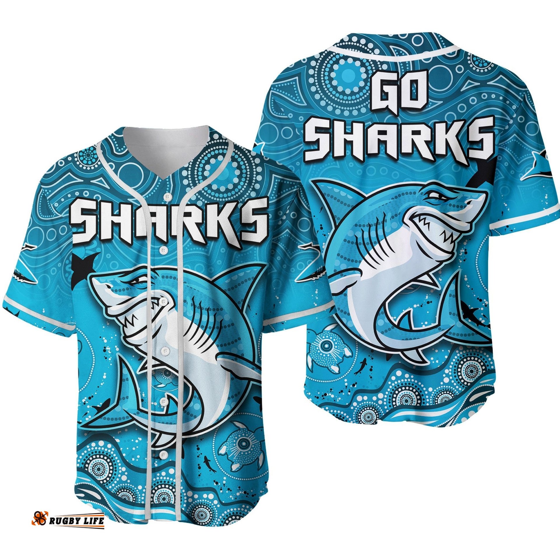 Sharks Rugby Baseball Jersey Shirt Go Sharkies Aboriginal Special Version Ver.02