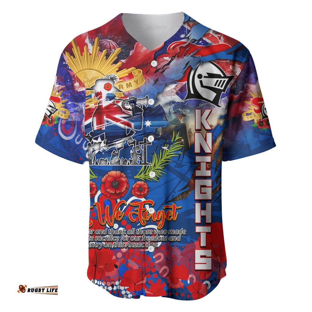 Personalised Australia Rugby Knights ANZAC Baseball Jersey Shirt Newcastle Scratch Style