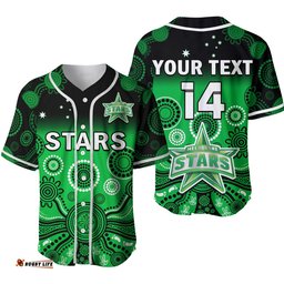 Custom Text And Number Stars Cricket Baseball Jersey Shirt Ver.02 Melbourne Team Green Gradient Aboriginal Art