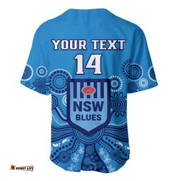 Personalised NSW Rugby Baseball Jersey Shirt Blues Aboriginal Art