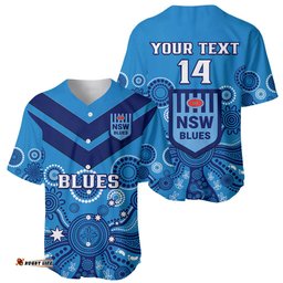 Personalised NSW Rugby Baseball Jersey Shirt Blues Aboriginal Art