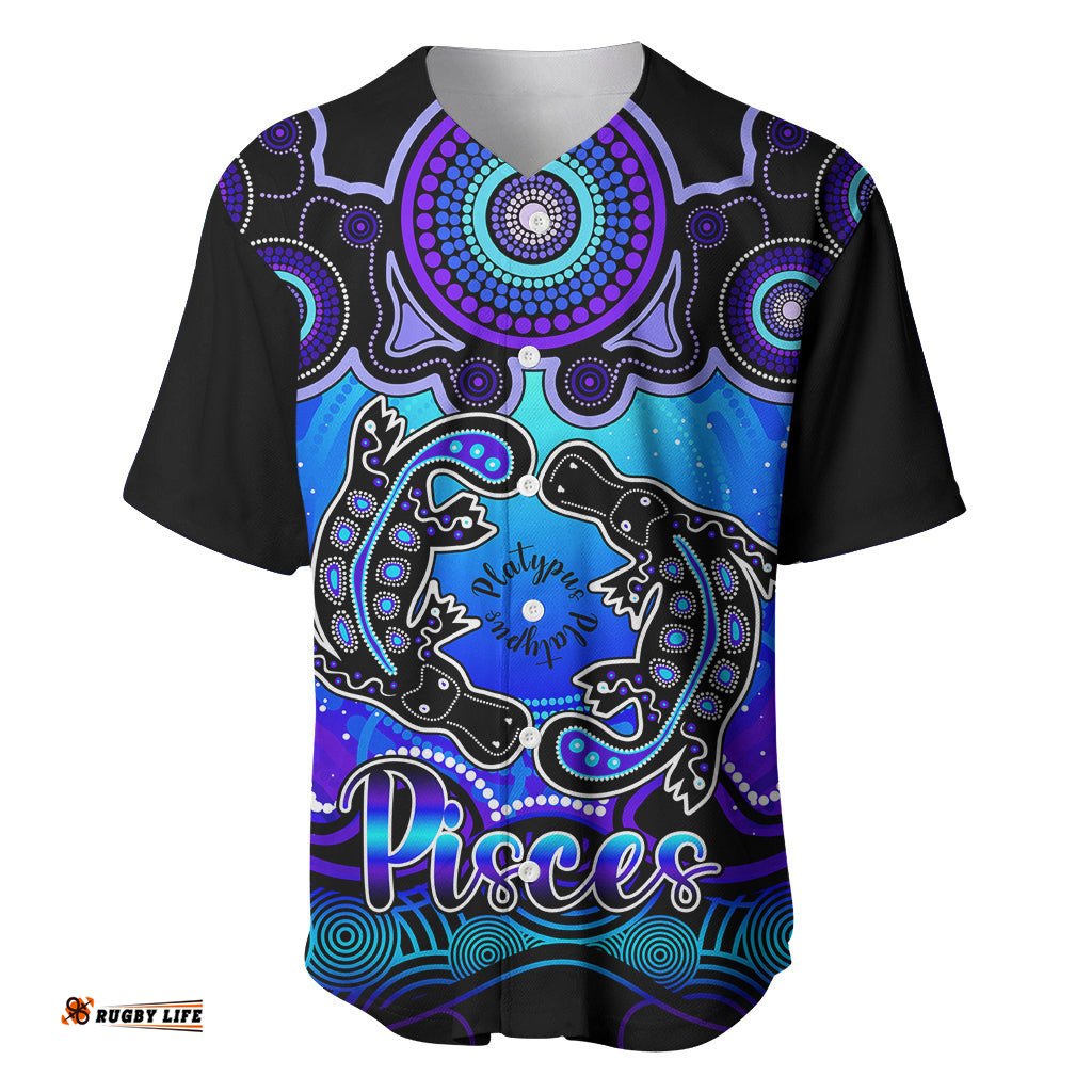 Personalised Australia Pisces Platypus Zodiac Baseball Jersey Shirt Auz Astrology Aboriginal Blue