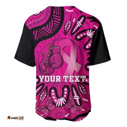 Personalised Australia Breast Cancer Baseball Jersey Shirt Pink Boxing Ribbon Be Strong And Fight On