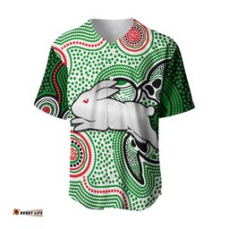 Custom Personalised Rabbitohs Indigenous Baseball Jersey Shirt Simple White