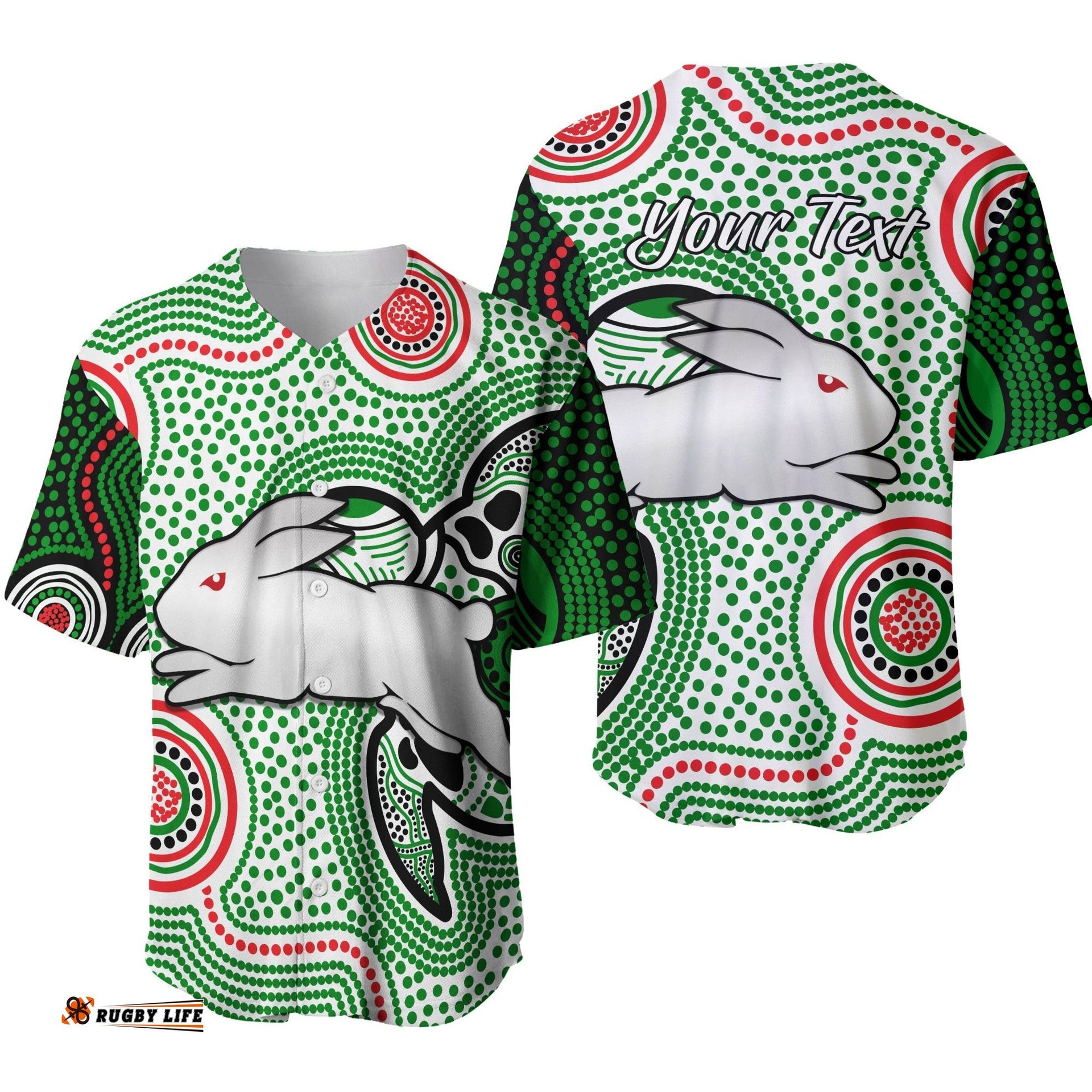 Custom Personalised Rabbitohs Indigenous Baseball Jersey Shirt Simple White