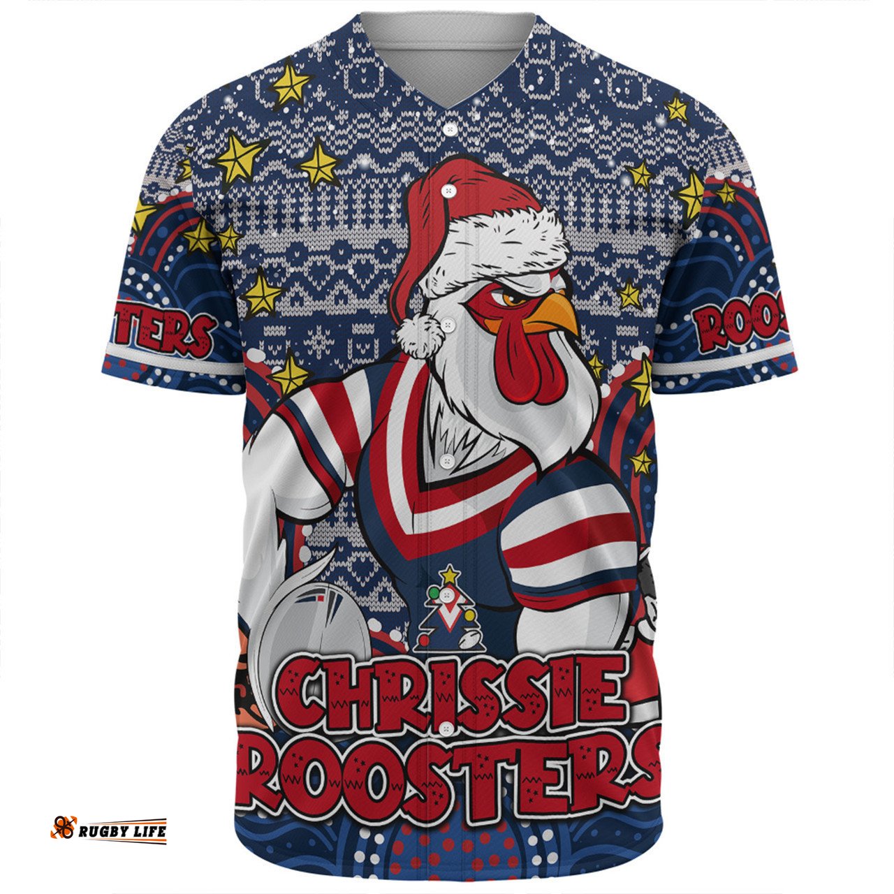 Sydney Roosters Christmas Custom Baseball Shirt - Christmas Knit Patterns Vintage Jersey Ugly Baseball Shirt