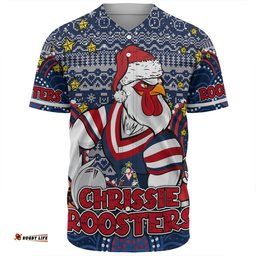 Sydney Roosters Christmas Custom Baseball Shirt - Christmas Knit Patterns Vintage Jersey Ugly Baseball Shirt