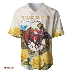 Melbourne Horse Racing Personalised Baseball Jersey Shirt Australian Horse With Yellow Roses