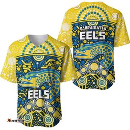 Parramatta Eels Rugby Baseball Jersey Shirt Boomerang Indigenous Dots