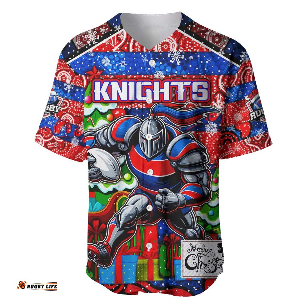 Custom Knights Rugby Merry Christmas Baseball Jersey Shirt Indigenous Australian Art