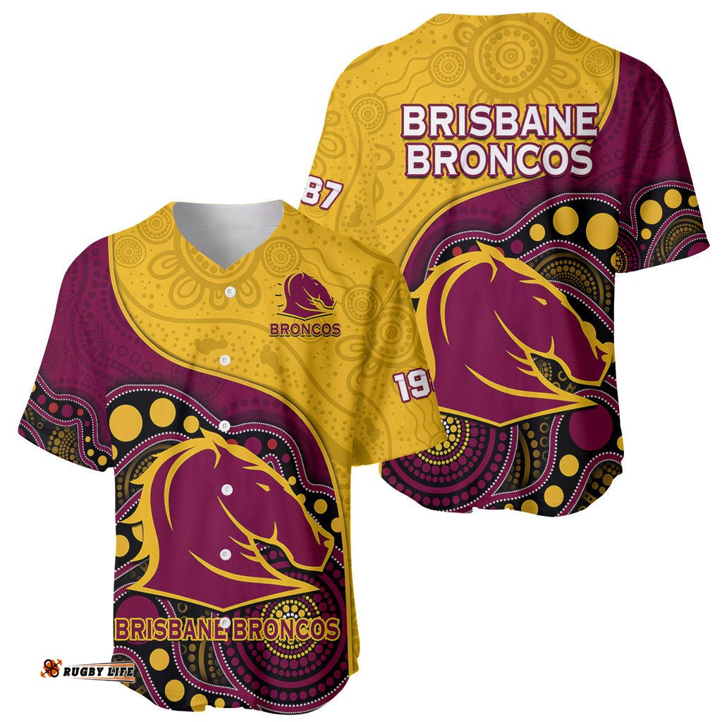 Broncos Rugby Baseball Jersey Shirt Brisbane 1987 Indigenous Art 09