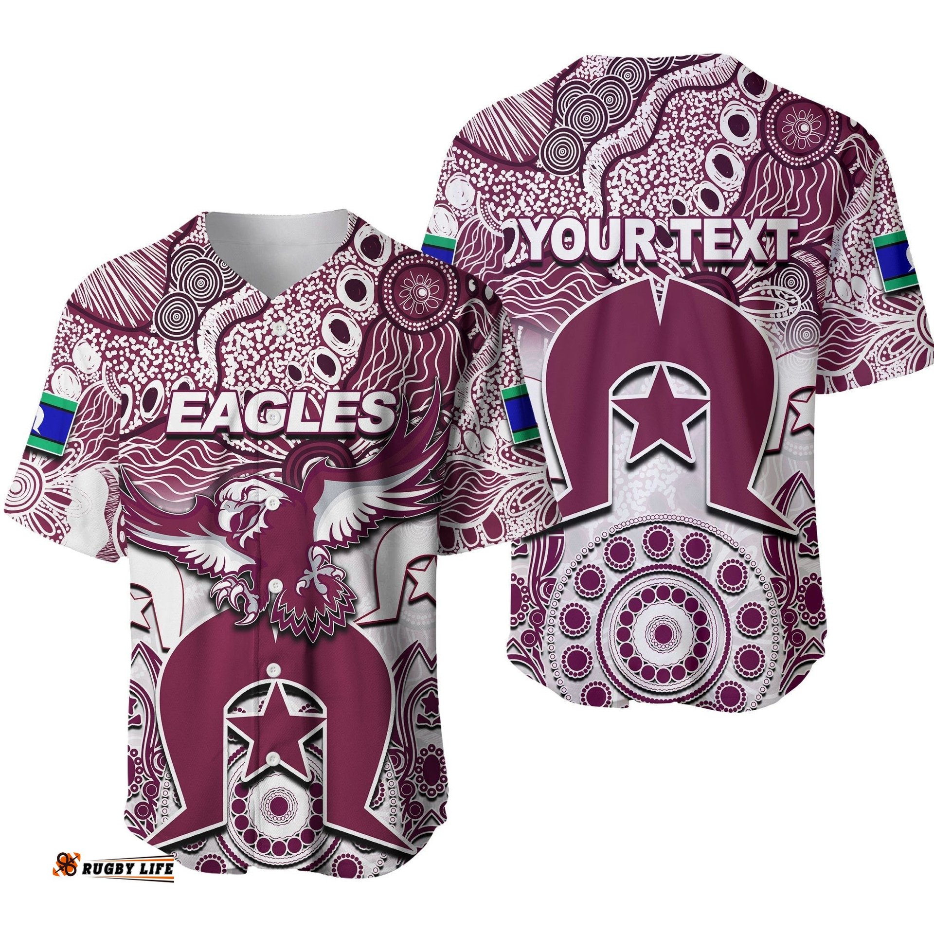 Custom Personalised Sea Eagles Torres Strait Islanders Mix Aboriginal Baseball Jersey Shirt