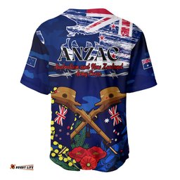 Australia And New Zealand ANZAC Day Baseball Jersey Shirt Lest We Forget Silver Fern With Golden Wattle