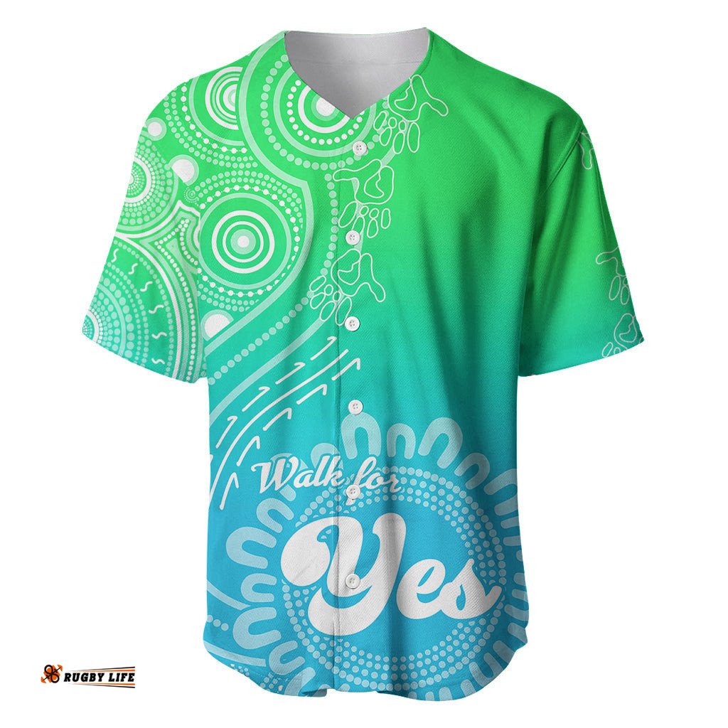 Personalised Australia Walk For Yes Baseball Jersey Shirt Indigenous Voice Aboriginal Green Vibe