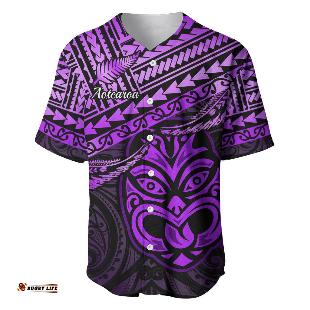 Personalised Matariki New Zealand Baseball Jersey Shirt Maori New Year Tiki Purple Version