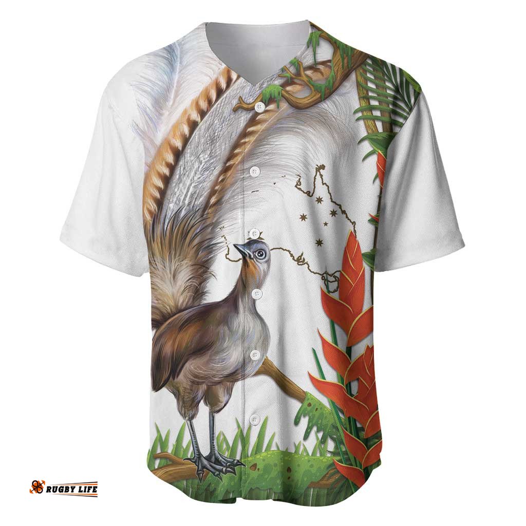Australia Superb Lyrebird Baseball Jersey Shirt Aussie Map Rainforest Vibes