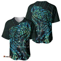 New Zealand Eel Baseball Jersey Shirt Tuna Aotearoa Maori With Paua Shell Turquoise