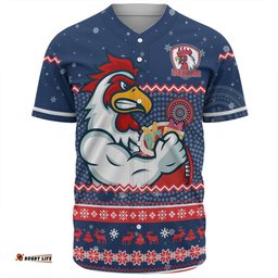 Sydney Roosters Christmas Custom Baseball Shirt - Ugly Xmas And Aboriginal Patterns For Die Hard Fan Baseball Shirt