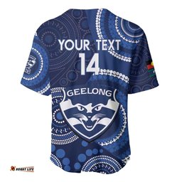 Custom AFL Geelong NAIDOC Week Baseball Jersey Shirt Keep The Fire Burning Indigenous Art