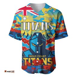 Custom Text And Number Titans Rugby ANZAC Baseball Jersey Shirt Lest We Forget