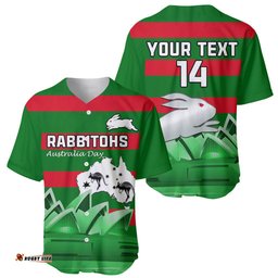 Custom Australia Day Rabbitohs Baseball Jersey Shirt NRL 2024 Sydney Opera House With Map