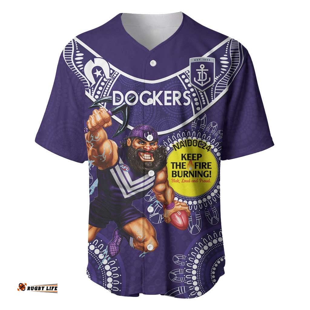 Custom AFL Dockers NAIDOC Week Baseball Jersey Shirt Keep The Fire Burning Indigenous Art