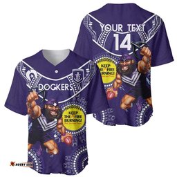 Custom AFL Dockers NAIDOC Week Baseball Jersey Shirt Keep The Fire Burning Indigenous Art