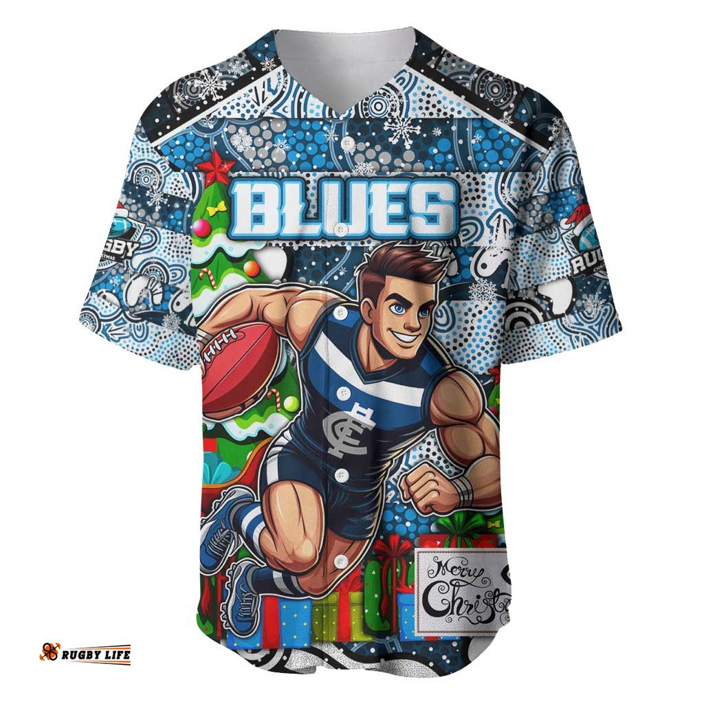 Custom Blues Football Merry Christmas Baseball Jersey Shirt Indigenous Australian Art