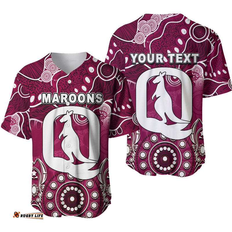Custom Personalised Queensland Maroons Baseball Jersey Shirt Aboriginal