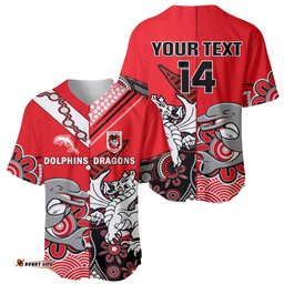 Custom Text And Number Dolphins And Dragons Rugby Baseball Jersey Shirt Together Indigenous 03