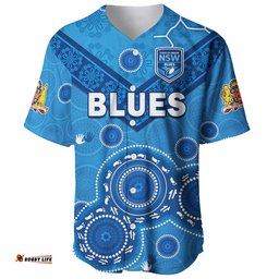 Custom Text And Number NSW Blues Rugby Baseball Jersey Shirt New South Wales Aboriginal Dot Painting Unique Version