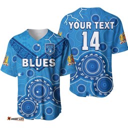 Custom Text And Number NSW Blues Rugby Baseball Jersey Shirt New South Wales Aboriginal Dot Painting Unique Version