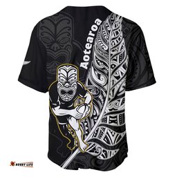 New Zealand Silver Fern Rugby Baseball Jersey Shirt All Black Maori Version Black
