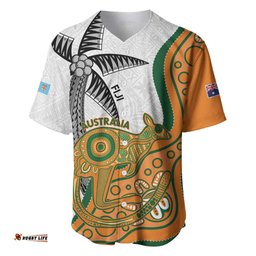 Custom Fiji And Australia Rugby Baseball Jersey Shirt Fijian Palm Tree Mix Aussie Kangaroo