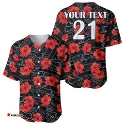 Custom Text And Number Panthers Rugby Baseball Jersey Shirt Polynesian Style With Hibiscus
