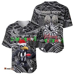 Merry Christmas AFL Collingwood Magpies Baseball Jersey Shirt Aboriginal Santa Football Mascot