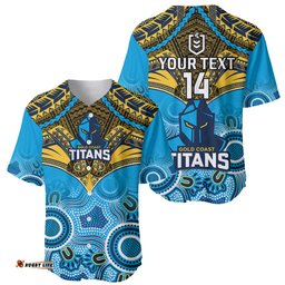 Personalised Titans Rugby Baseball Jersey Shirt Aboriginal Mix Polynesian Pattern
