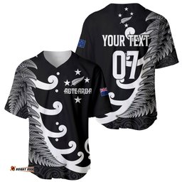 Personalised New Zealand Rugby Baseball Jersey Shirt Aotearoa Silver Fern Koru Maori Style