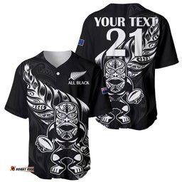 Custom Text And Number New Zealand All Black Rugby Baseball Jersey Shirt
