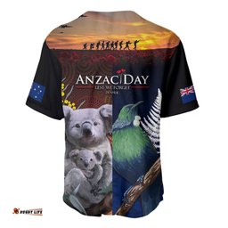 Australia and New Zealand ANZAC Day Baseball Jersey Shirt Tui Bird and Koala mix Maori and Aboriginal Pattern