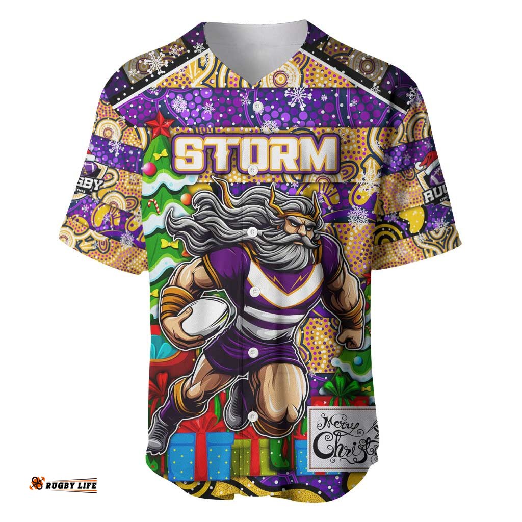 Custom Storm Rugby Merry Christmas Baseball Jersey Shirt Indigenous Australian Art