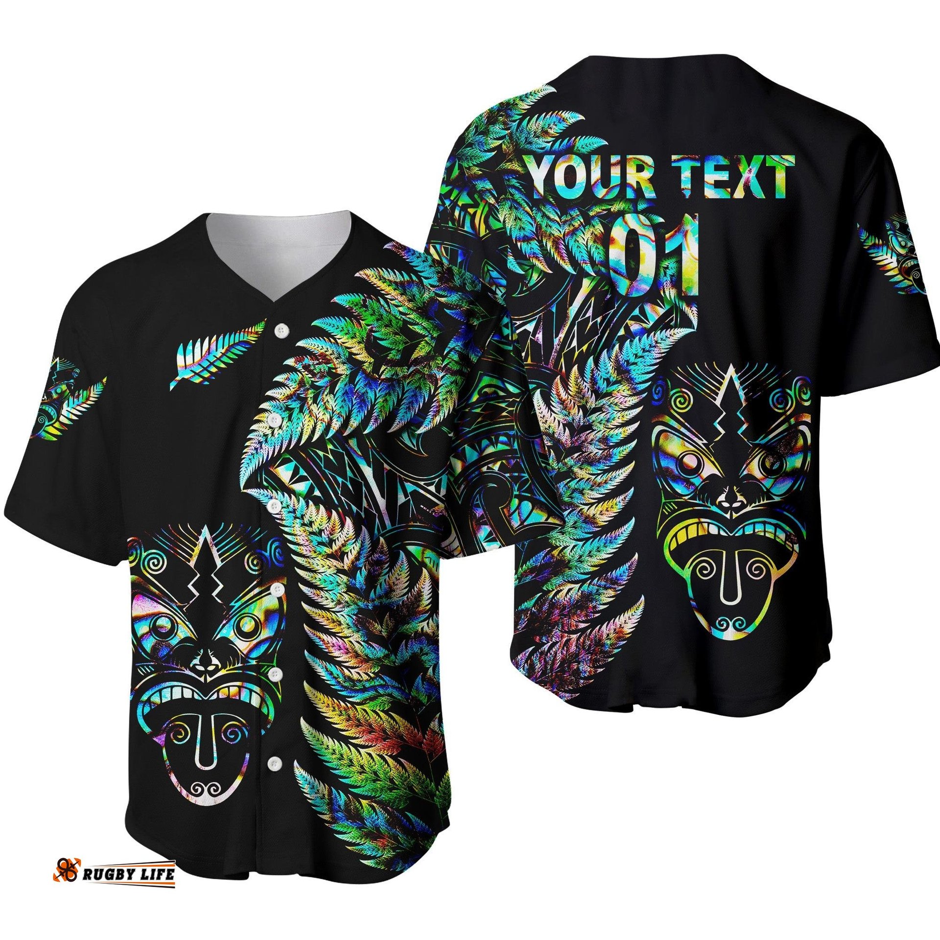Custom Personalised New Zealand Haka Rugby Maori Baseball Jersey Shirt Silver Fern Vibes Paua Shell