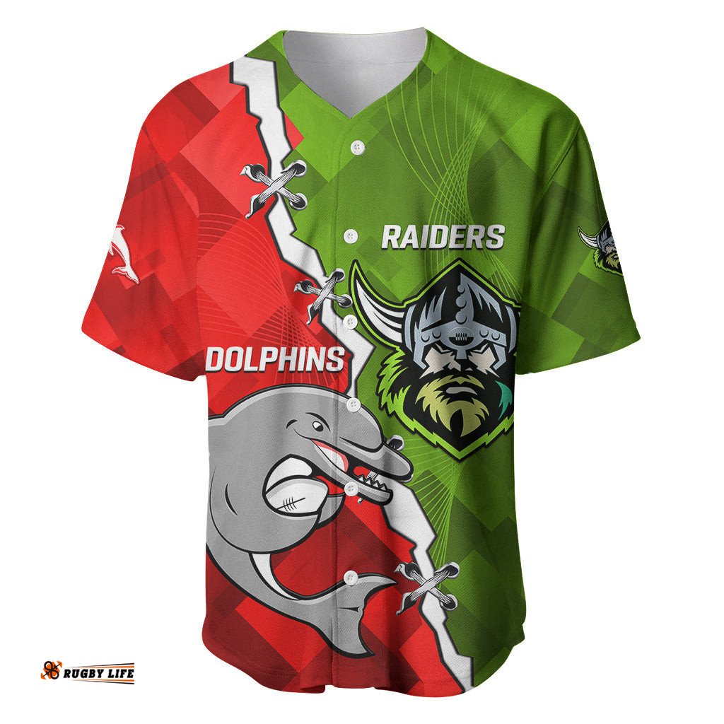 Personalised Dolphins and Raiders Rugby Baseball Jersey Shirt Sporty Version