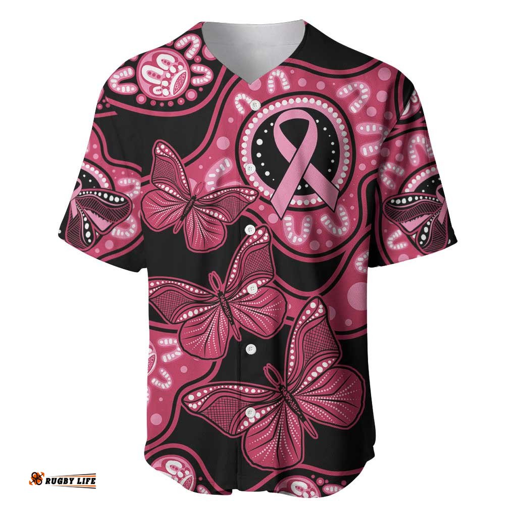 Australia Indigenous Baseball Jersey Shirt Breast Cancer Black Aboriginal Butterfly