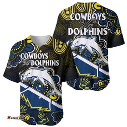 NRL Combine Dolphins and Cowboys Baseball Jersey Shirt Aboriginal